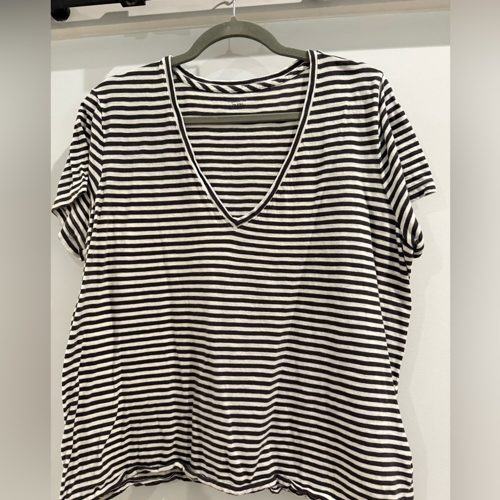 Madewell Brown and White V Neck Tee